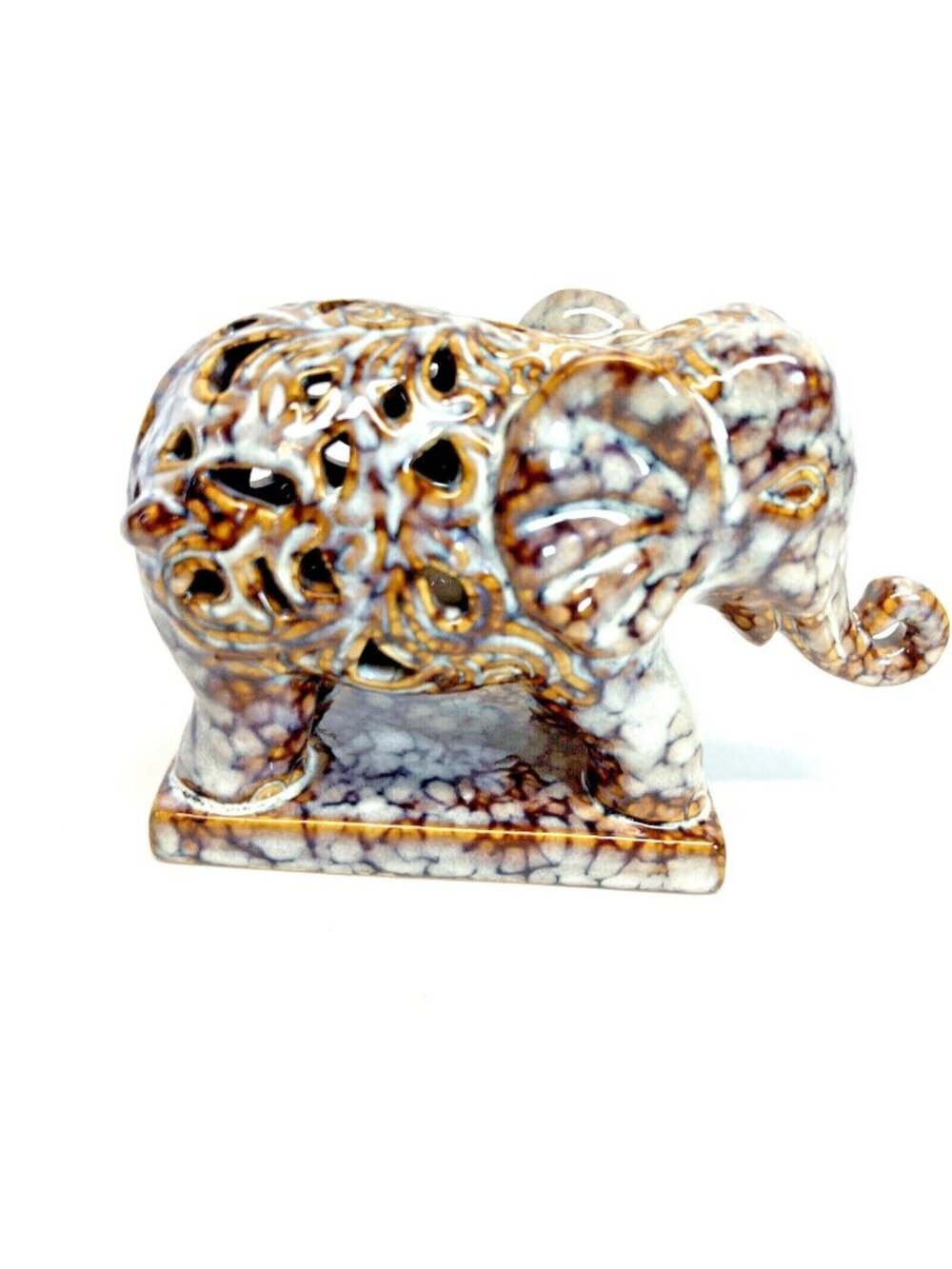 Vintage Ceramic Elephant Figurine 5.5 Tal Inch Ornate Openwork Asian Style Decor